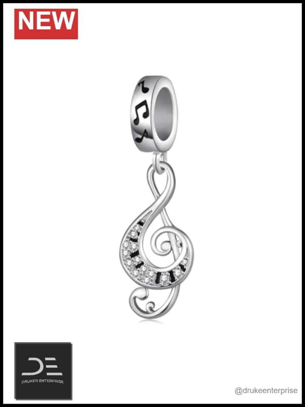925 Sterling Silver Piano Music Note Charm Bead for Bracelets